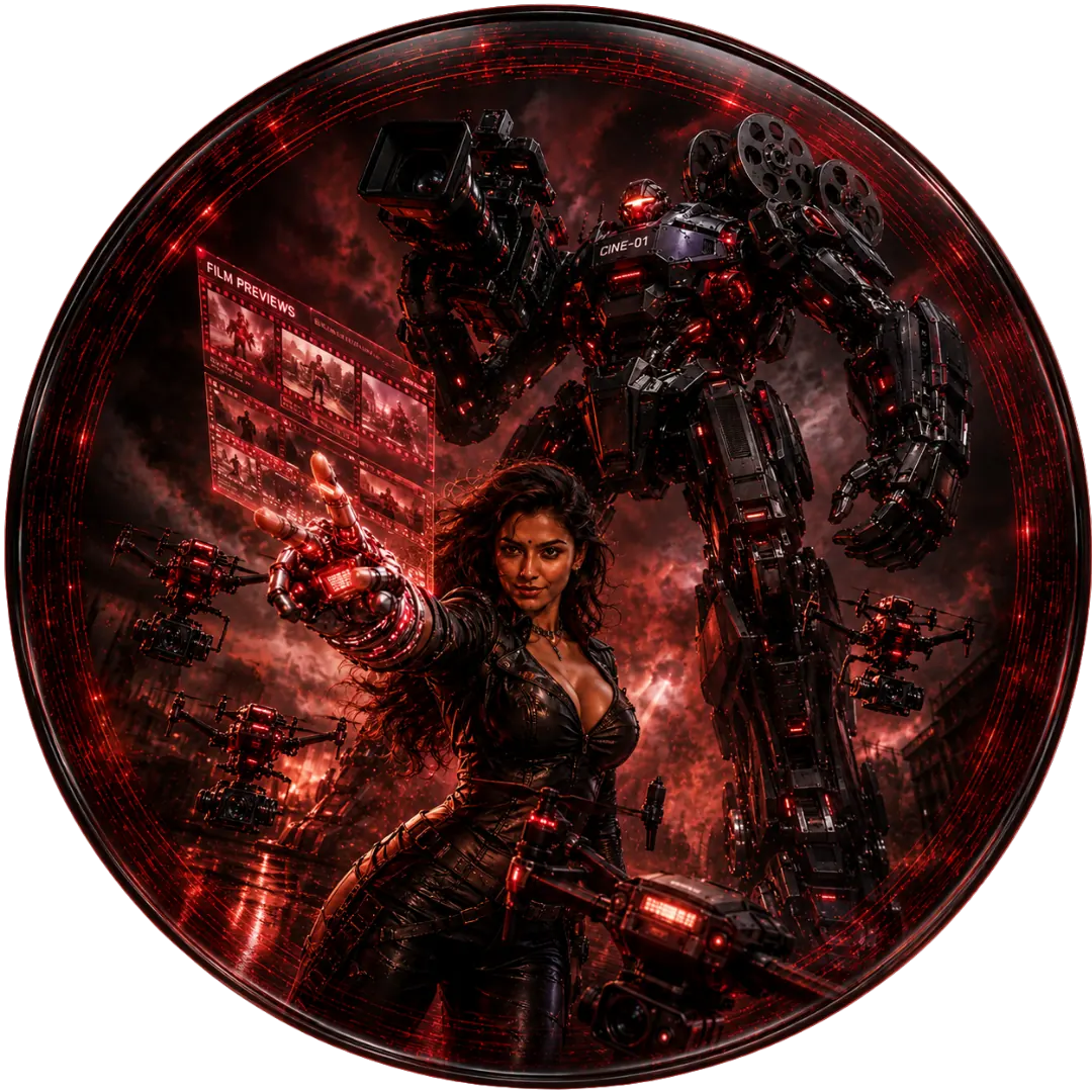 Girl with giant filmmaking robot