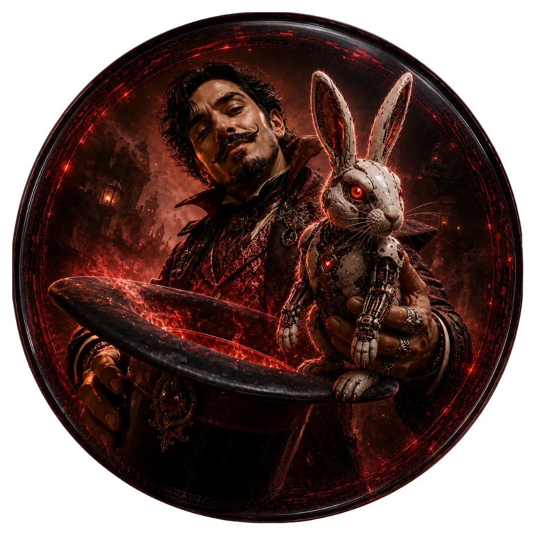 Magician holding a robo rabbit